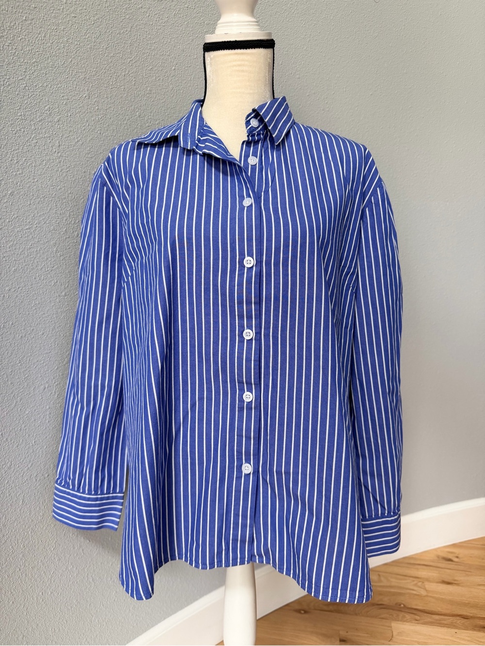 Design In Italy Luxury Blue White Striped Poplin Button Down Shirt XL